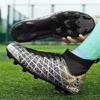 Мужские футбольные бутсы с длинными шипами и высокой лодыжкой, футбольные бутсы AG/TF, детские уличные бутсы для травы, футбольные бутсы, тренировочные спортивные футбольные бутсы 31 чёрный