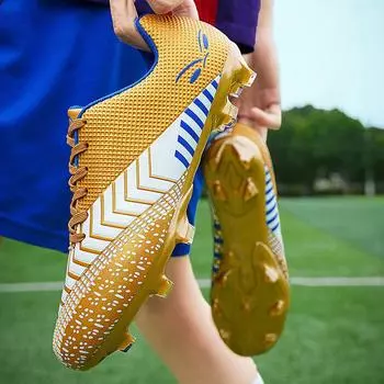 Мужские футбольные бутсы с длинными шипами и высокой лодыжкой, футбольные бутсы AG/TF, детские уличные бутсы для травы, футбольные бутсы, тренировочные спортивные футбольные бутсы 35 чёрный