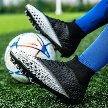 Мужские футбольные бутсы с длинными шипами и высокой лодыжкой, футбольные бутсы AG/TF, детские уличные бутсы для травы, футбольные бутсы, тренировочные спортивные футбольные бутсы 35 чёрный