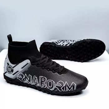 Мужские футбольные бутсы с носками, резиновая мягкая подошва, короткие гвозди, искусственный газон, кожа, молодежные детские футбольные бутсы 35 белый