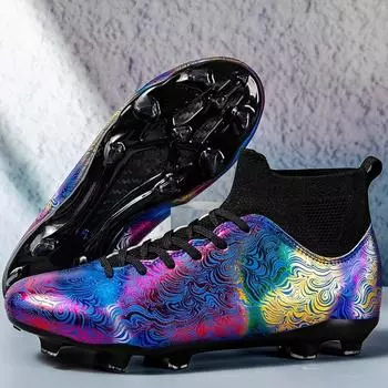 Мужские футбольные бутсы с высоким берцем 35-46, спортивные футбольные бутсы с длинными шипами на открытом воздухе, большие размеры, молодежные спортивные детские футбольные бутсы 35 белый