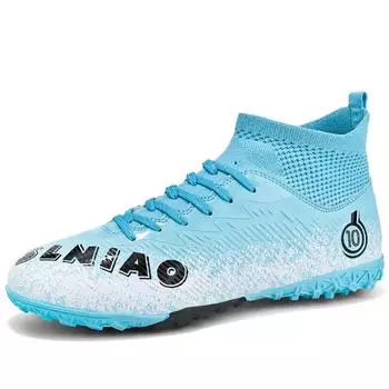 Мужские футбольные бутсы с высоким берцем и носками, резиновые молодежные спортивные туфли с короткими ногтями, футбольные тренировочные кроссовки, детские футбольные бутсы для художественного макияжа, газона 33 белый