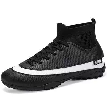 Мужские футбольные бутсы с высоким берцем и эластичным носком 32–46, резиновая мягкая подошва с короткими ногтями, молодежные детские футбольные бутсы 32 белый