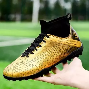 Мужские футбольные бутсы TF Non-Slip Turf Soccer Cleats, тренировочные бутсы на шнуровке, высококачественные легкие кроссовки, высокие футбольные бутсы 35 золотой
