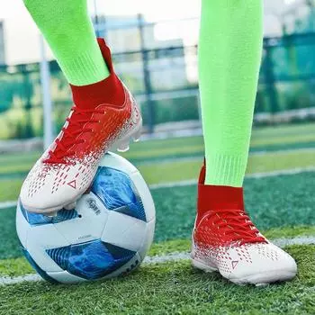Мужские футбольные бутсы, высокие эластичные носки AG с длинными ногтями, профессиональные тренировочные детские футбольные бутсы для соревнований 31 фиолетовый