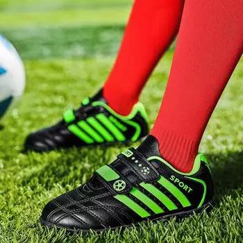 Мужские футбольные кроссовки черные, зеленые тройные детские футбольные бутсы для уличного газона, нескользящие детские кроссовки, футбольные бутсы для мальчиков 31