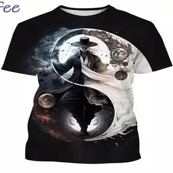 Мужские футболки Bagua Tai Chi Yin Yang Koi Dragon, уличная одежда унисекс, крутая модная повседневная футболка с коротким рукавом с 3D принтом, одежда XXL