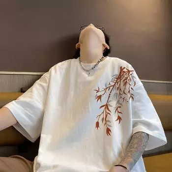 Мужские футболки больших размеров Мужские хлопковые футболки Повседневная летняя одежда Футболки с принтом бамбука для мужчин Одежда XXXL белый