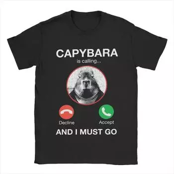 Мужские футболки Capybara Is Calling And I Must Go, 100% хлопок, новинка, футболки с коротким рукавом и круглым вырезом, футболки с графическим принтом S чёрный