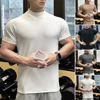 Мужские футболки для фитнеса, облегающая водолазка с коротким рукавом, майка для фитнеса, повседневная базовая футболка для тренировок, путешествий, офиса M темно-серого