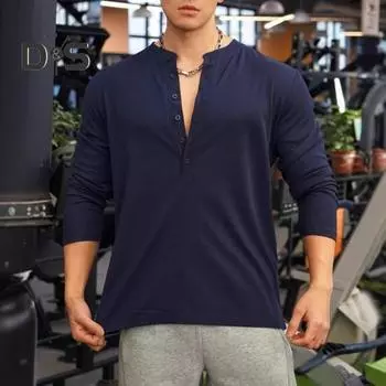 Мужские футболки для мышц с длинным рукавом и круглым вырезом, футболка для фитнеса в спортзале, мужская повседневная спортивная футболка для ежедневного использования в уличной одежде M серый