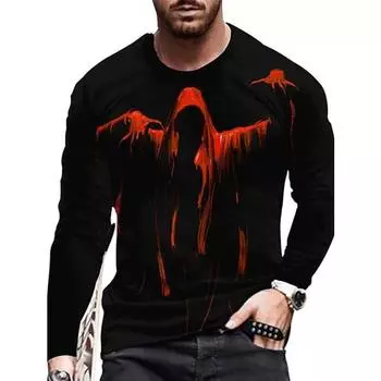 Мужские футболки Grim Reaper Horror Gothic Evil Style Halloween 3D Print Festival Tops Long Sleeve Casual Street Tee Big Size 6XL S
