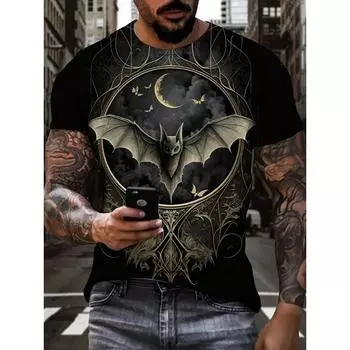 Мужские футболки Хэллоуин Летучие мыши Циветы Модные Новые поступления 3D Печать Круглый вырез Топы Повседневный Простой Стиль Оверсайз Мужская одежда S