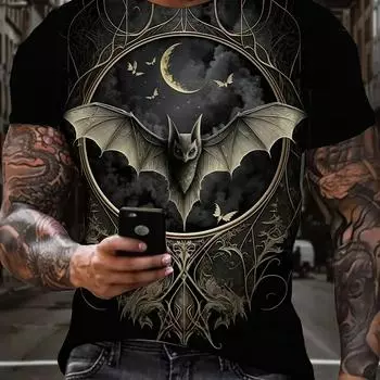 Мужские футболки Хэллоуин Летучие мыши Циветы Модные Новые поступления 3D Печать Круглый вырез Топы Повседневный Простой Стиль Оверсайз Мужская одежда S
