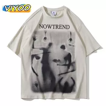 Мужские футболки, хлопковые летние топы, блузка, свободные футболки с короткими рукавами и принтом для пар, уличная одежда, готическая футболка для девочек и мальчиков M чёрный