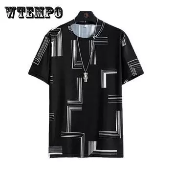 Мужские футболки из ледяного шелка, летние повседневные рубашки с круглым вырезом и короткими рукавами, большие футболки с геометрическим графическим принтом, мягкие дышащие классные топы XXXXL