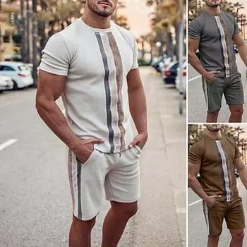 Мужские футболки костюмы спортивный костюм шорты комплект цветных блоков с круглым вырезом повседневная одежда отпуск с короткими рукавами комплект из 2 предметов одежда S