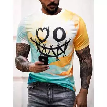 Мужские футболки Летние крутые улыбающиеся лица 3D-принт Повседневные футболки с коротким рукавом Harajuku Топы футболки Уличная одежда Большие размеры Мужская одежда топ S