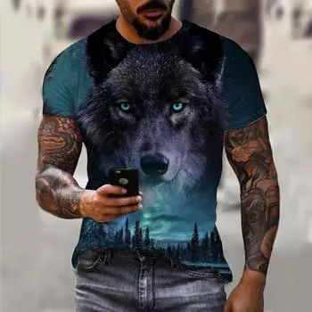 Мужские футболки летние с рисунком животных и волков 3D-принт топы футболки летние женские уличные модные футболки больших размеров мужская одежда S