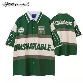 Мужские футболки Лето Винтаж Высокая уличная мода Свободные футболки Одежда Унисекс Мешковатые Повседневные Стиль Спортивная уличная одежда Молодежь Ретро L коричневый