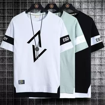 Мужские футболки, модная летняя уличная футболка с принтом, повседневная мужская одежда, топы с короткими рукавами в стиле Харадзюку, футболки S зелёный