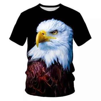 Мужские футболки на весну и лето, модная футболка с принтом орла, круглым вырезом и коротким рукавом, 3D футболка S