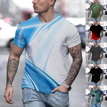 Мужские футболки, повседневные рубашки с короткими рукавами, градиентные шеи, мягкие свободные футболки с рисунком, летние футболки для мужчин XL