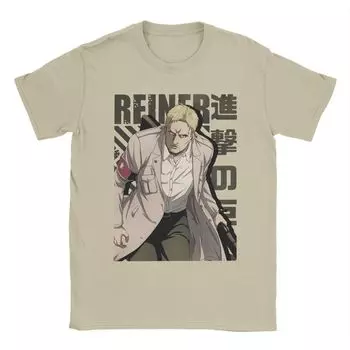 Мужские футболки Reiner Brauns AOT, аниме, одежда из чистого хлопка, повседневная футболка с короткими рукавами и круглым вырезом, футболка больших размеров S чёрный