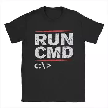 Мужские футболки Run Cmd, 100% хлопок, креативные футболки с коротким рукавом и круглым воротом, футболки больших размеров S чёрный