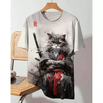 Мужские футболки с 3d принтом из мультфильма животного и кота, модная повседневная футболка с короткими рукавами в стиле аниме для мужчин, футболка большого размера S