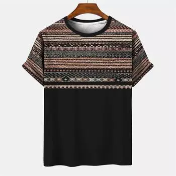 Мужские футболки с 3D-принтом в полоску с африканскими национальными традициями, новые летние повседневные футболки большого размера с круглым вырезом и коротким рукавом XXS