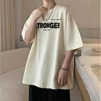 Мужские футболки с буквенным графическим принтом, модные брендовые футболки для мужчин, футболки больших размеров, мужская одежда, повседневная мужская футболка, летняя корейская ретро M чёрный