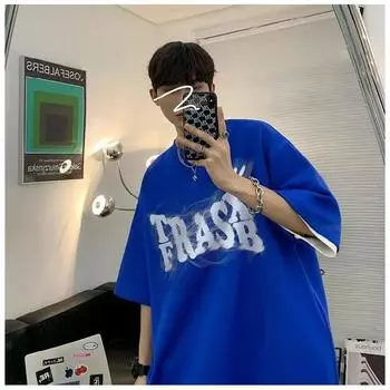 Мужские футболки с буквенным графическим принтом, модные брендовые футболки для мужчин, футболки больших размеров, мужская одежда, повседневная мужская футболка, летняя корейская ретро M чёрный