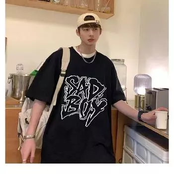 Мужские футболки с буквенным графическим принтом, модные брендовые футболки для мужчин, футболки больших размеров, мужская одежда, повседневная мужская футболка, летняя корейская ретро M чёрный