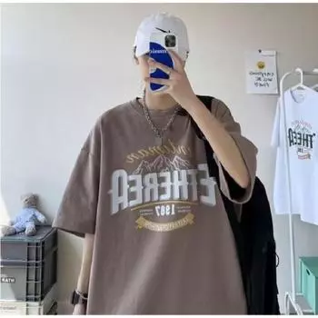 Мужские футболки с буквенным графическим принтом, модные брендовые футболки для мужчин, футболки больших размеров, мужская одежда, повседневная мужская футболка, летняя корейская ретро M чёрный