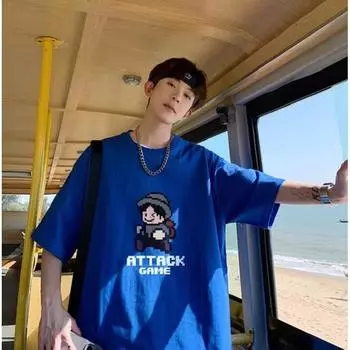 Мужские футболки с буквенным графическим принтом, модные брендовые футболки для мужчин, футболки больших размеров, мужская одежда, повседневная мужская футболка, летняя корейская ретро M чёрный