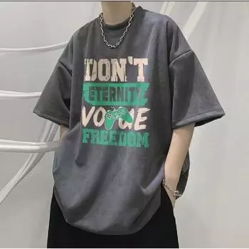 Мужские футболки с буквенным графическим принтом, модные брендовые футболки для мужчин, футболки больших размеров, мужская одежда, повседневная мужская футболка, летняя корейская ретро M чёрный