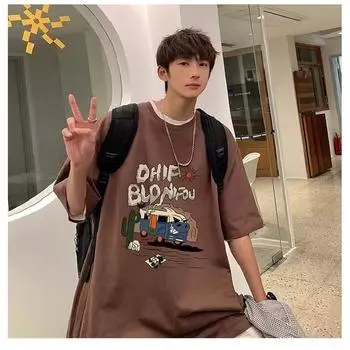 Мужские футболки с буквенным графическим принтом, модные брендовые футболки для мужчин, футболки больших размеров, мужская одежда, повседневная мужская футболка, летняя корейская ретро M чёрный