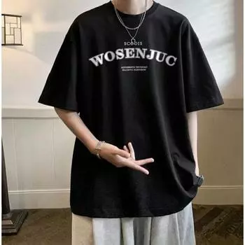 Мужские футболки с буквенным графическим принтом, модные брендовые футболки для мужчин, футболки больших размеров, мужская одежда, повседневная мужская футболка, летняя корейская ретро M чёрный