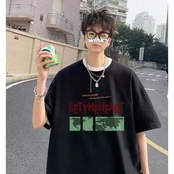 Мужские футболки с буквенным графическим принтом, модные брендовые футболки для мужчин, футболки больших размеров, мужская одежда, повседневная мужская футболка, летняя корейская ретро M чёрный