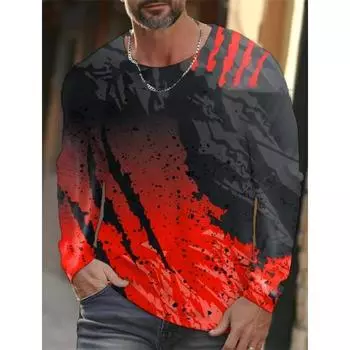 Мужские футболки с цветным 3D-принтом, весна-лето, имитация полиэстера, свободные повседневные топы с круглым вырезом и длинным рукавом, футболка большого размера S