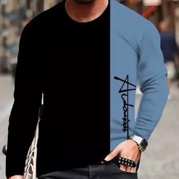 Мужские футболки с цветными блоками и принтом «сращивание», футболки с длинным рукавом и круглым вырезом, повседневные свитера, мужская одежда больших размеров XS бежевый