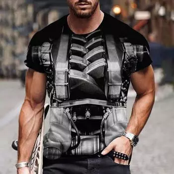 Мужские футболки с дизайном двигателя автомобиля и 3D принтом, летние свободные топы из полиэстера с круглым вырезом и короткими рукавами больших размеров в стиле хип-хоп, Harajuku, 6XL S