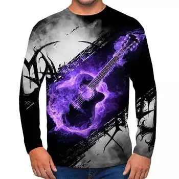 Мужские футболки с длинным рукавом и 3D-принтом, футболки с гитарным принтом, повседневные винтажные футболки с круглым вырезом и рок-группой Metallica, футболки в стиле панк
