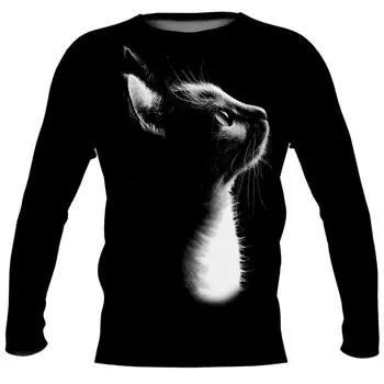 Мужские футболки с длинным рукавом из искусственного хлопка с милым принтом кота, весенние повседневные свободные футболки с круглым вырезом, уличная одежда, одежда унисекс, европейский размер 5XL L