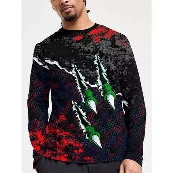 Мужские футболки с длинным рукавом с 3D-принтом, повседневные трикотажные топы стандартного кроя с круглым вырезом, полиэстер, слегка эластичные всесезонные футболки с графическими элементами S