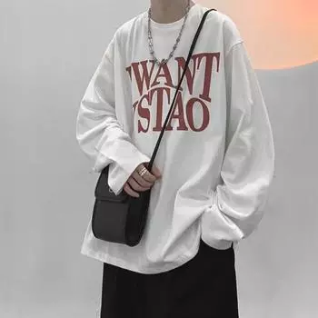 Мужские футболки с длинным рукавом с буквенным графическим принтом, модные брендовые футболки для мужчин, мужская одежда, повседневная футболка, мужская летняя корейская ретро футболка M чёрный