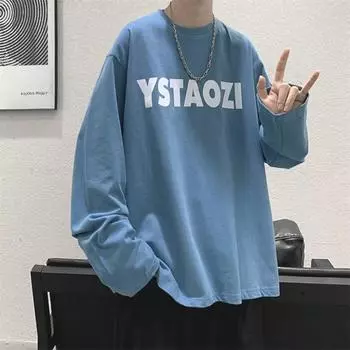 Мужские футболки с длинным рукавом с буквенным графическим принтом, модные брендовые футболки для мужчин, мужская одежда, повседневная футболка, мужская летняя корейская ретро футболка M чёрный