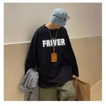 Мужские футболки с длинным рукавом с буквенным графическим принтом, модные брендовые футболки для мужчин, мужская одежда, повседневная футболка, мужская летняя корейская ретро футболка M чёрный