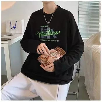 Мужские футболки с длинным рукавом с буквенным графическим принтом, модные брендовые футболки для мужчин, мужская одежда, повседневная футболка, мужская летняя корейская ретро футболка M чёрный